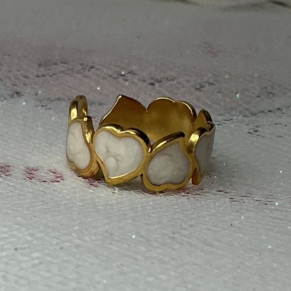 White Enamel Gold Heart  Adjustable Stainless Steel Ring